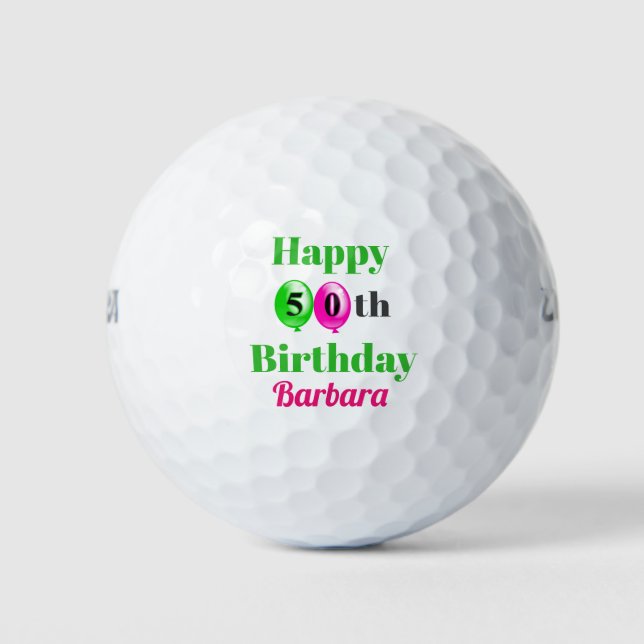 Balles De Golf Anniversaire 50th Balloons Ajouter Golfer Name (Devant)