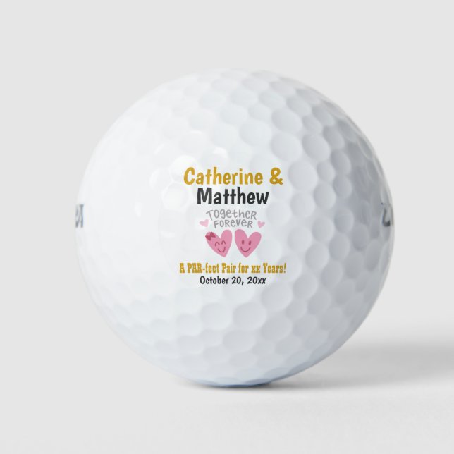 Balles De Golf Anniversaire Ensemble Pour Toujours Cartoon Coeurs (Devant)