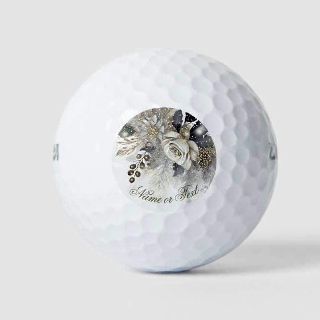 Balles De Golf Aquarelle Argent Golden White Roses Fleurs (Devant)