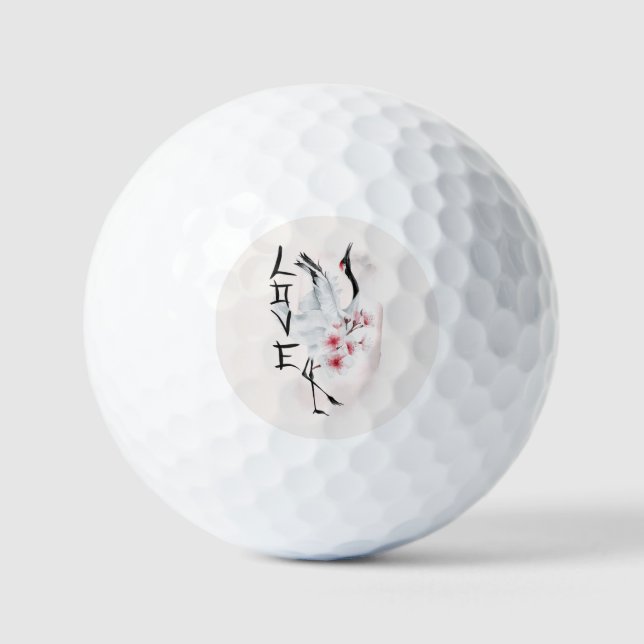 Balles De Golf Aquarelle Japonaise Sakura Blossom Love Crane (Recto)