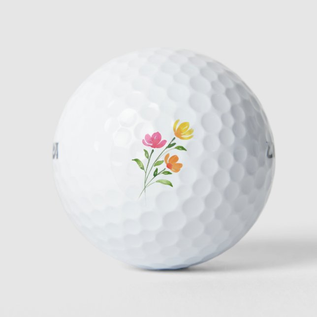 Balles De Golf Aquarelle jaune orange rose tiges (Devant)