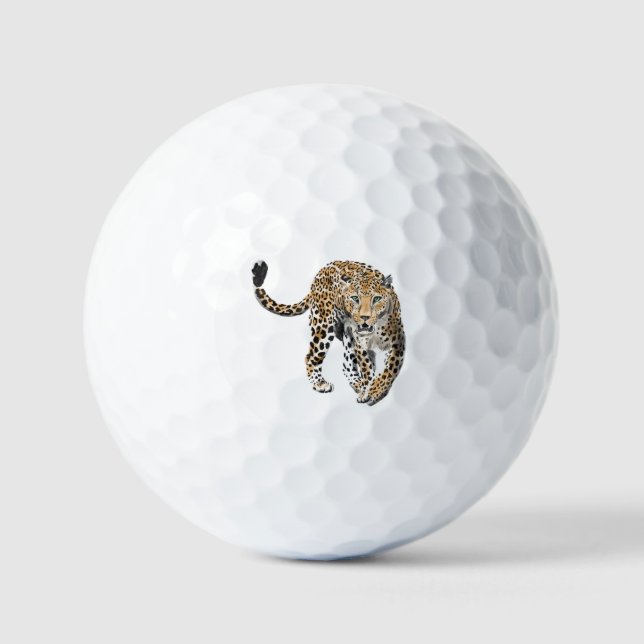 Balles De Golf aquarelle léopard jungle chat peint vert animal (Recto)