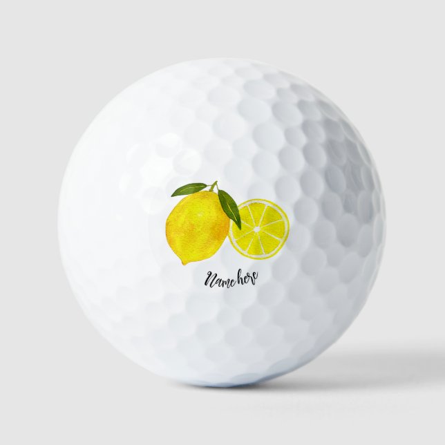 Balles De Golf Aquarelle personnalisée Citron jaune (Recto)