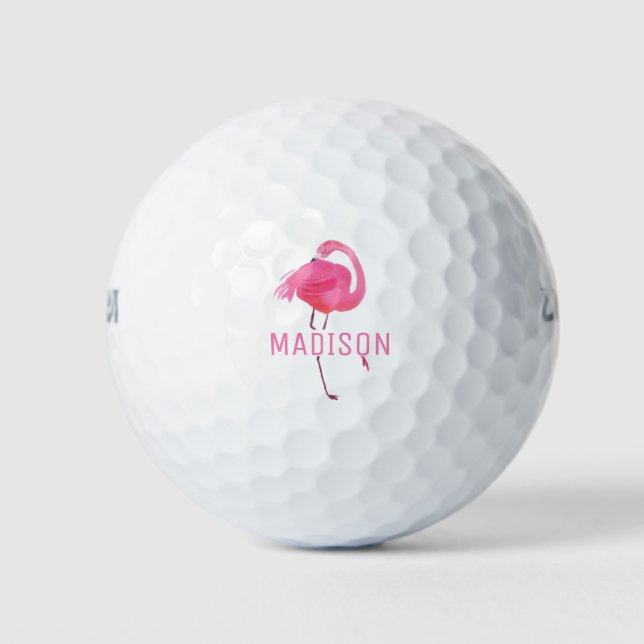 Balles De Golf Aquarelle rose Flamant rose Monogramme (Devant)