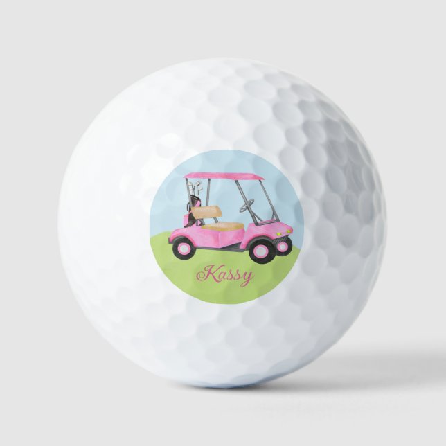 Balles De Golf Aquarelle rose Panier de golf personnalisé (Recto)