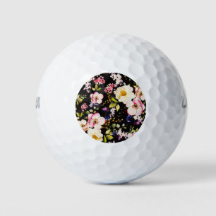 Balles De Golf Aquarelle rose Roses Jaunes Arrière - plan noir