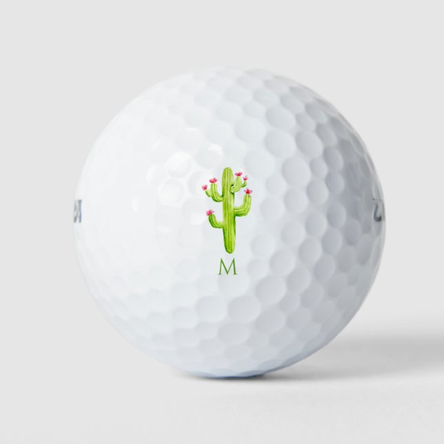 Balles De Golf aquarelle succulents monogramme cactus vert nature (Devant)