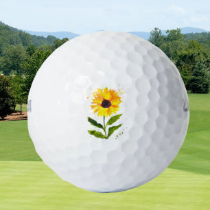 Balles De Golf Aquarelle tournesol jaune fleurs aquarelles