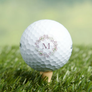 Balles De Golf Aquarelle violette Floral Wreath Monogramme