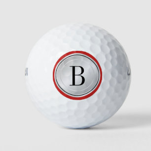 Balles De Golf Argent rouge et noir avec votre monogramme