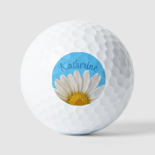 Balles De Golf Arrière - plan bleu marguerite blanc Nom personnal