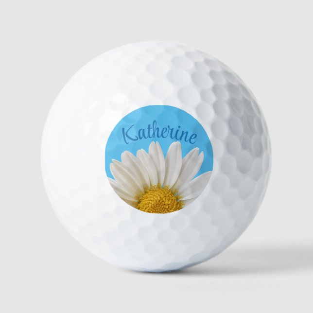 Balles De Golf Arrière - plan bleu marguerite blanc Nom personnal (Recto)
