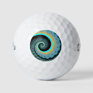 Balles De Golf Art fractal abstrait bleu turquoise orange en spir
