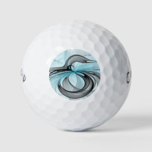 Balles De Golf Art fractal moderne gris anthracite abstrait bleu