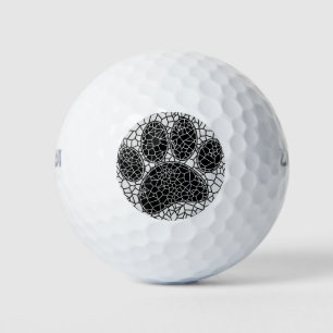 Balles De Golf Art Mosaïque Empreinte de Patte de Chien en Noir e