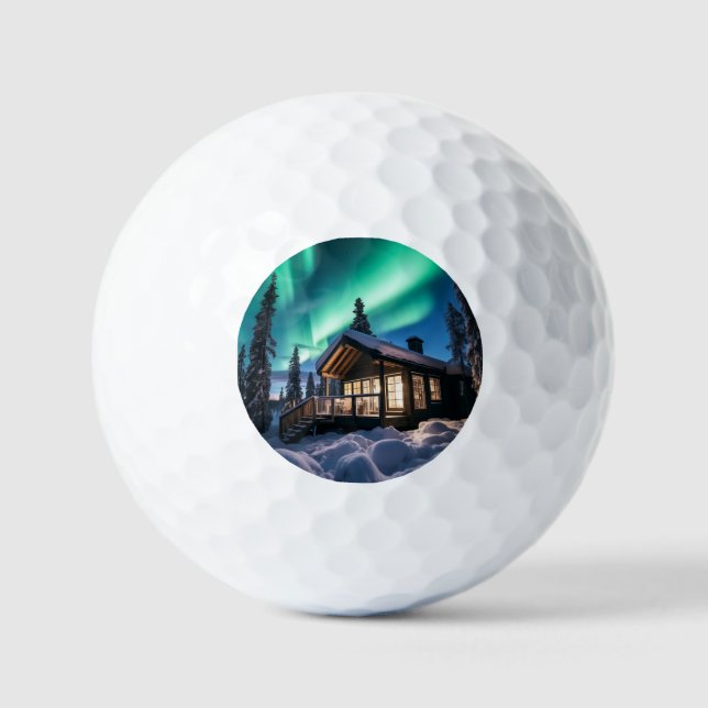 Balles De Golf Aurora borealis au-dessus du cabine d'hiver (Recto)
