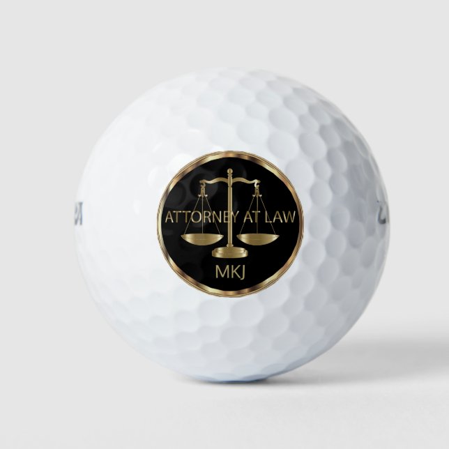 Balles De Golf Avocat à Law, Monogramme - Noir et or (Devant)