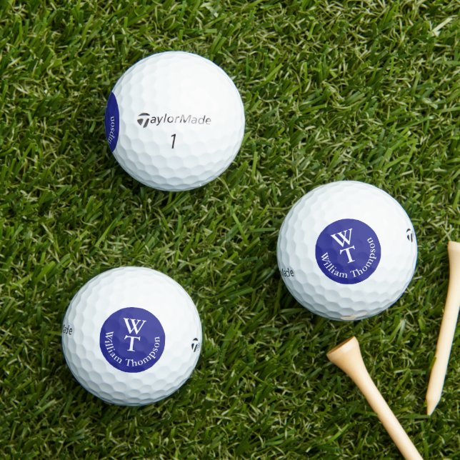 Balles De Golf Bal de golf blanc avec nom logo bleu (Herbe in situ)