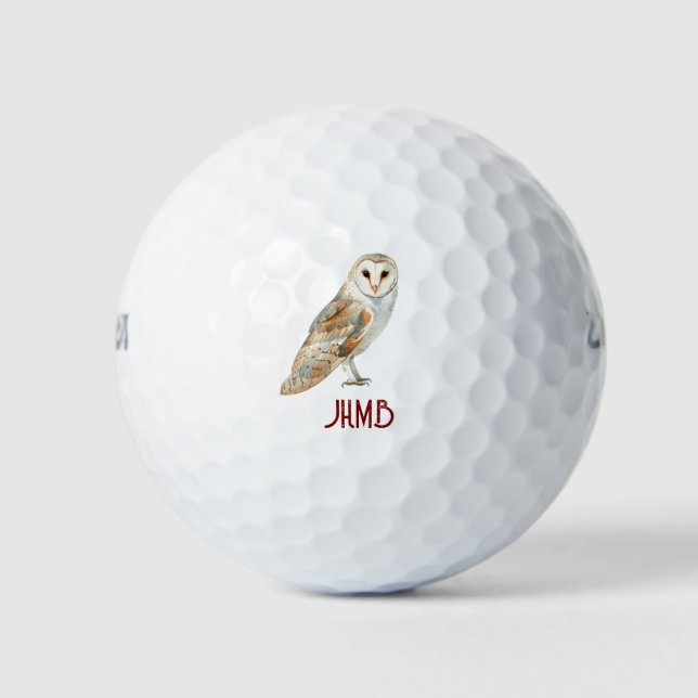 Balles De Golf Barn Owl Bird Animal Monogram Art (Devant)