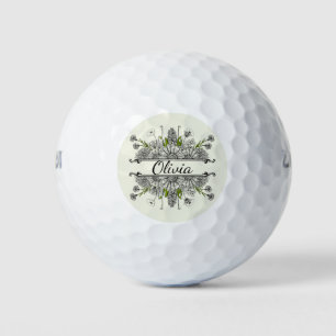 Balles De Golf Beau dessin de fleurs noires et blanches