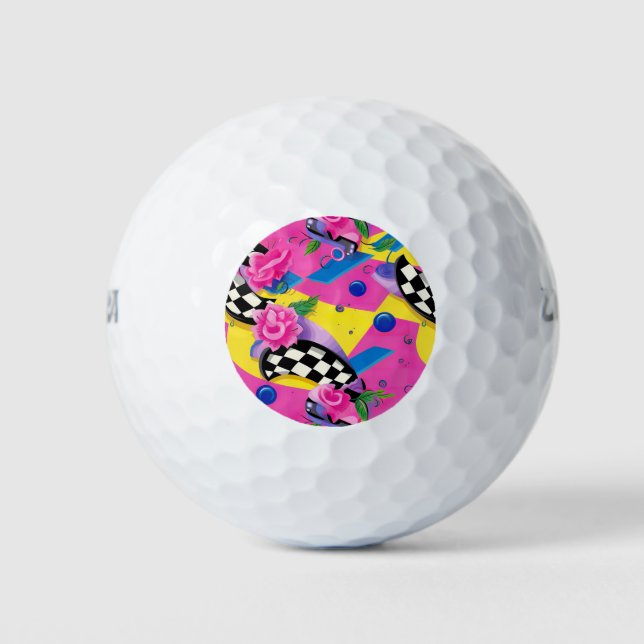 Balles De Golf Beau Motif Surreal Pink et Checkerboard (Devant)