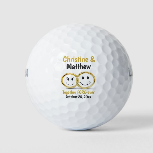 Balles De Golf Belle mariée de dessin Groom Gold Mariage Ring Fav (Devant)