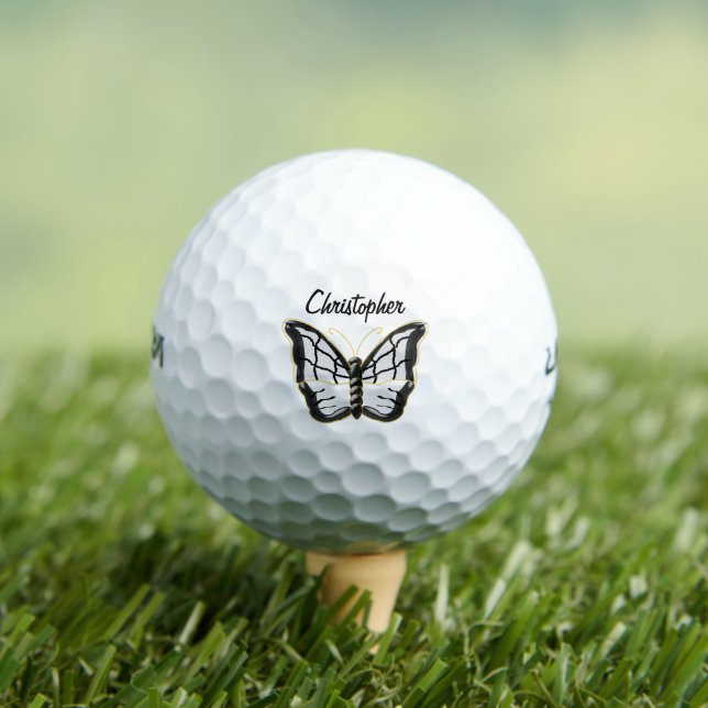 Balles De Golf Black And White Butterfly Design (T-shirt Insitu)