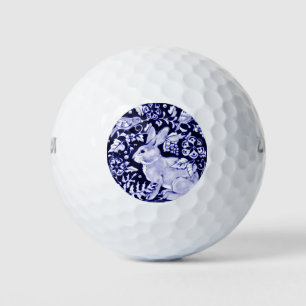 Balles De Golf Bleu classique et lapin blanc Oiseaux de lapin Flo