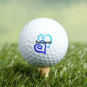 Balles De Golf Bleu foncé et clair Coeurs liés Nom personnalisé