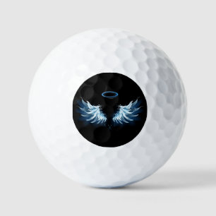 Balles De Golf Blue Glowing Angel Wings on black background