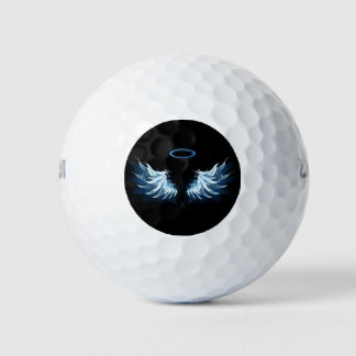 Balles De Golf Blue Glowing Angel Wings on black background