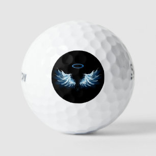 Balles De Golf Blue Glowing Angel Wings on black background
