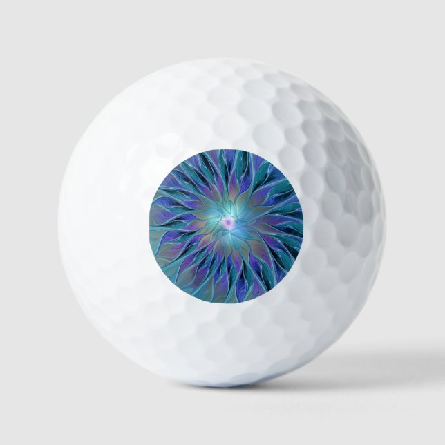 Balles De Golf Blue Purple Flower Dream Abstrait Fractal Art (Recto)