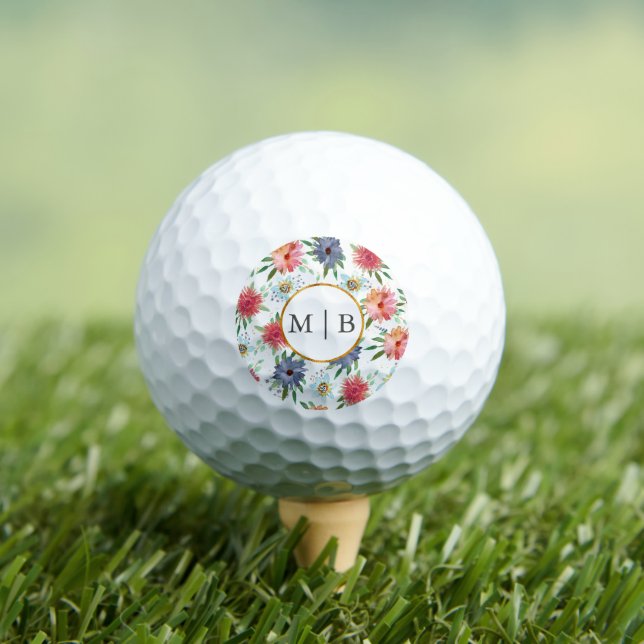 Balles De Golf Boho Chic Vert Fleur sauvage Couple Initiales (T-shirt Insitu)