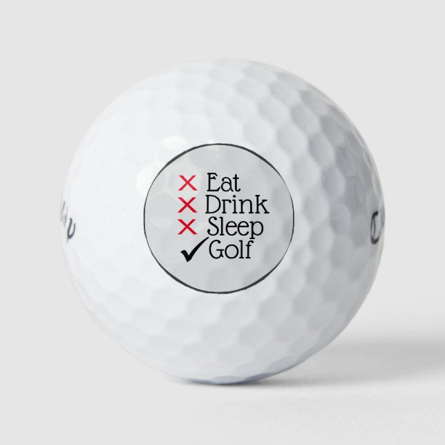 Balles De Golf Boire Dormir Golf Humour Golf Balls (Devant)
