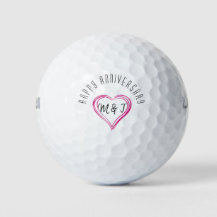 Balles De Golf Bon Anniversaire Coeur Couple Monogramme