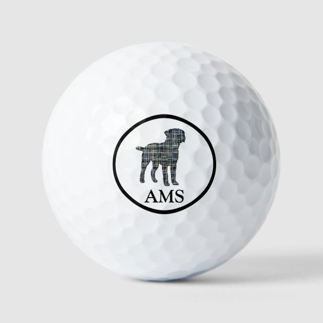 Balles De Golf Bordure Chien Terrier Silhouette Jaune & Grille Bl (Recto)