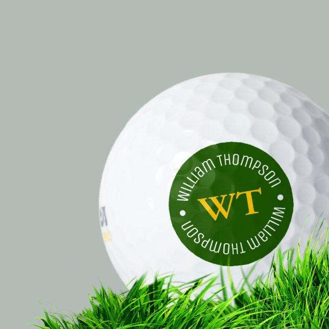 Balles De Golf Boule de golf avec nom ( monogramme cercle vert ) (Créateur téléchargé)