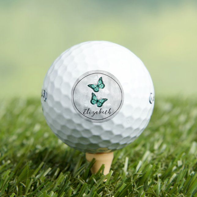 Balles De Golf Boules de golf florales papillon turquoise (T-shirt Insitu)