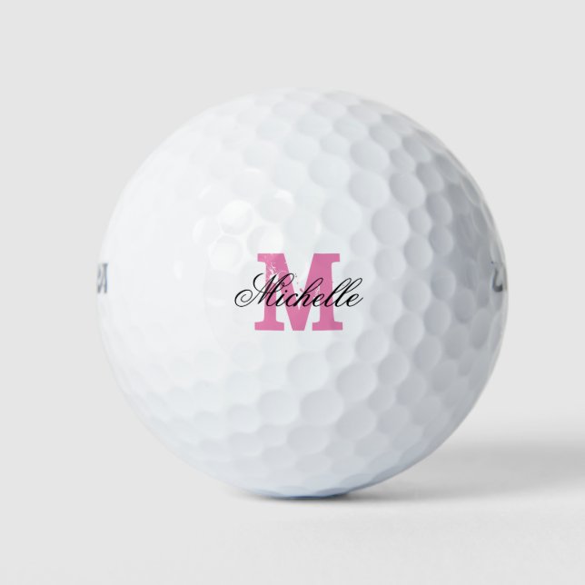 Balles De Golf Boules de golf monogram de nom rose personnalisées (Devant)