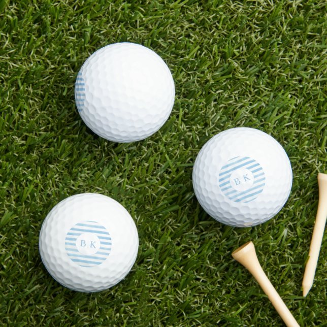 Balles De Golf Boules de golf sur mesure Monogramme bleu rayé (Herbe in situ)