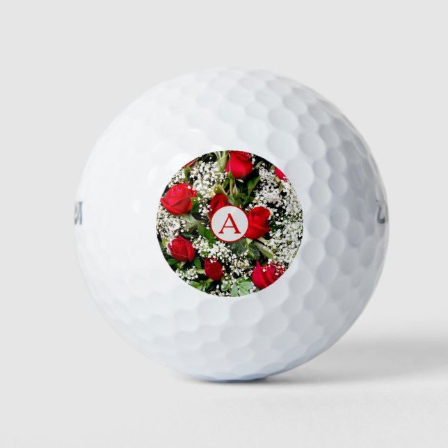 Balles De Golf Bouquet de roses rouges moderne avec monogramme (Devant)