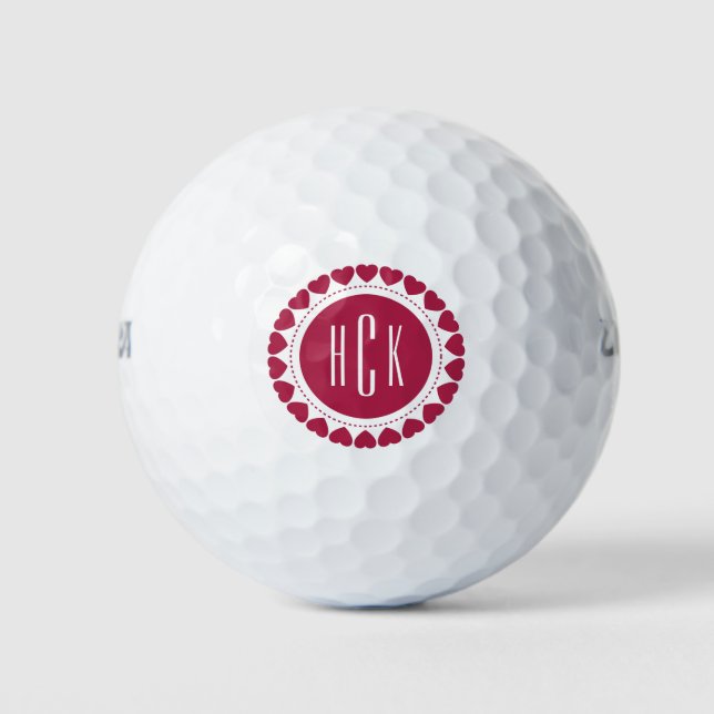 Balles De Golf Bourgogne Rouge Valentines Coeur Cercle (Devant)