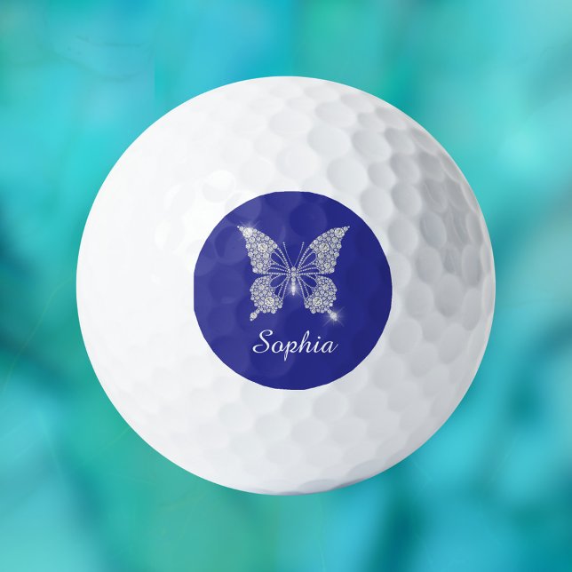 Balles De Golf Bouton Diamant Blanc, Nom du script, Bleu Profond (Créateur téléchargé)