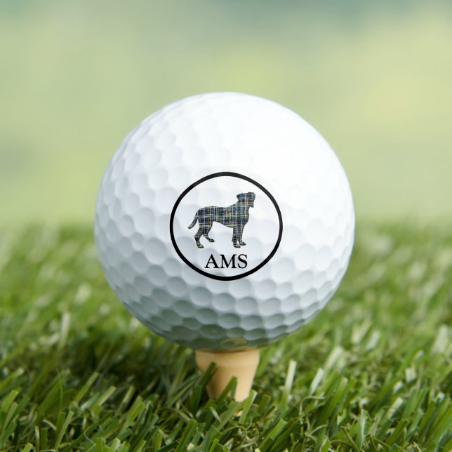 Balles De Golf Boxer Chien Silhouette Jaune & Grille Bleue (T-shirt Insitu)