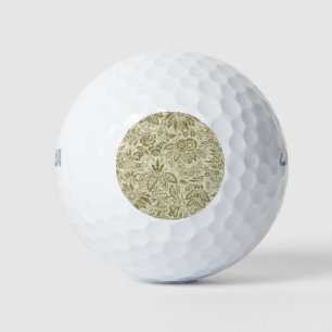 Balles De Golf Brodé botanique motif floral toile de Jouy vert sa