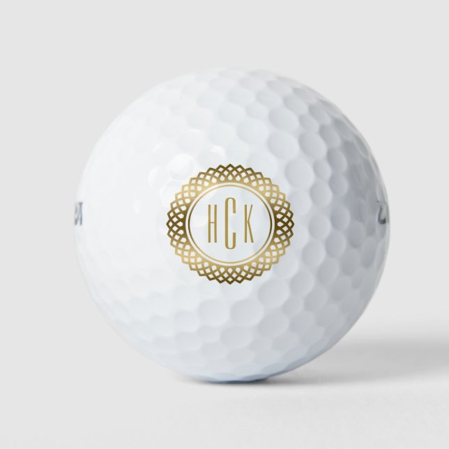 Balles De Golf Cadre Cercle Or Et Blanc Monographié (Devant)