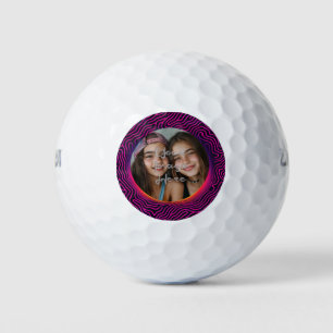 Balles De Golf Cadre photo personnalisé Neon Vaporwave Swirl