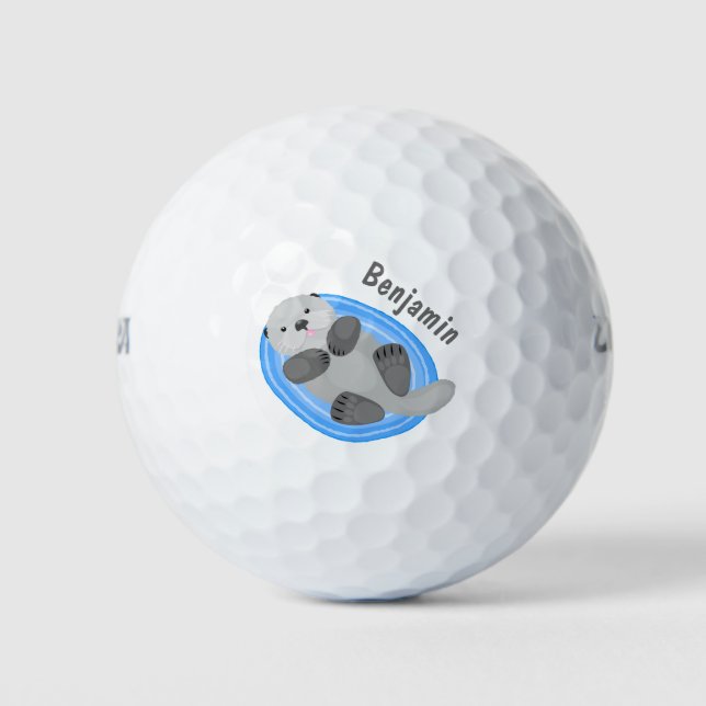 Balles De Golf Caricature bleu loutre de mer joyeux (Devant)
