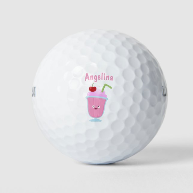 Balles De Golf Caricature de crème glacée de fraise mignonne (Devant)
